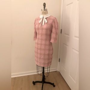 Alexia Admor Pink Tweed Dress, with Peter Pan Collar and Satin Ribbon Detail
